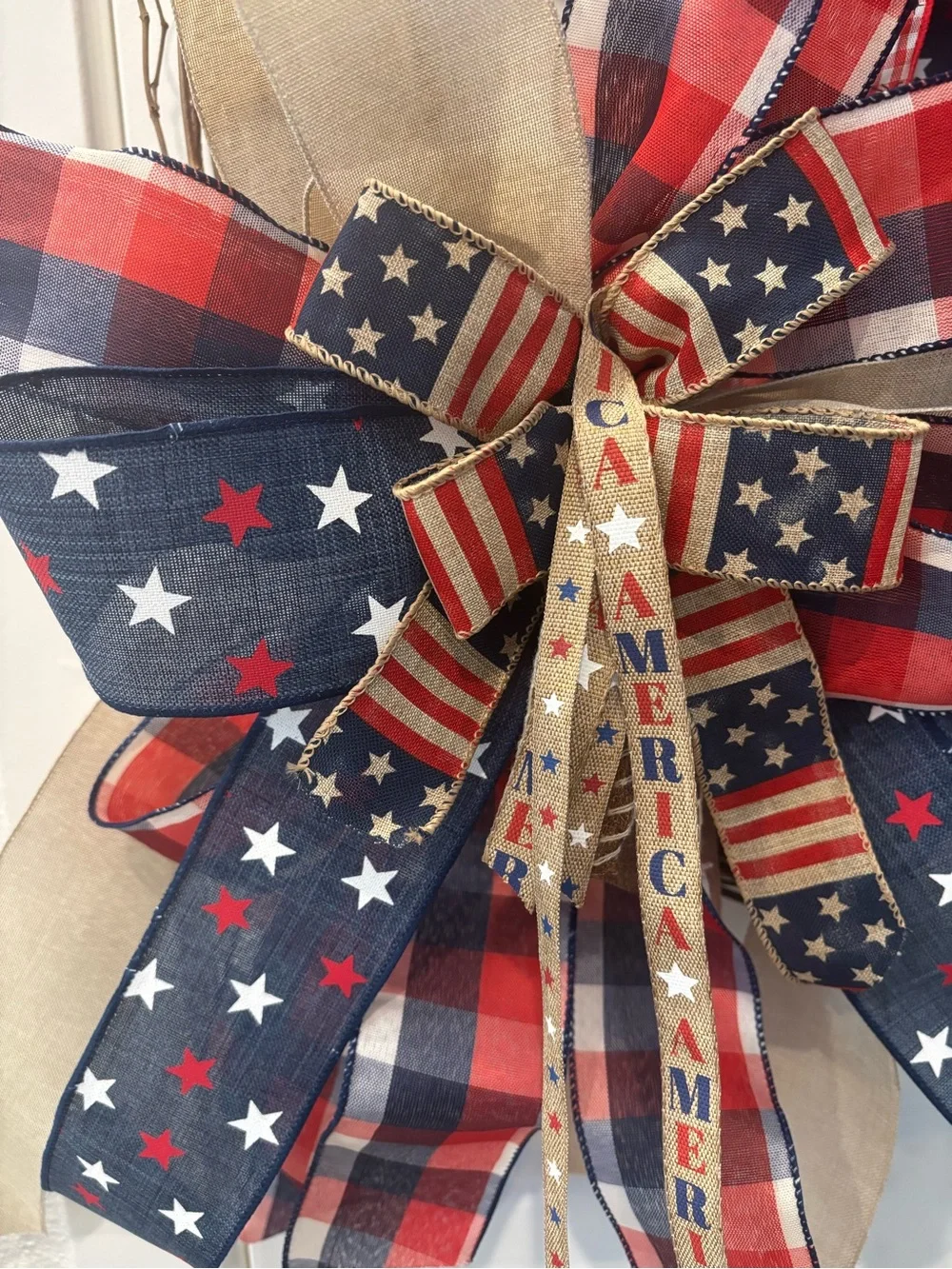 Rustic Farmhouse Patriotic Plaid Red, White Blue American Wreath Bow Final Sale